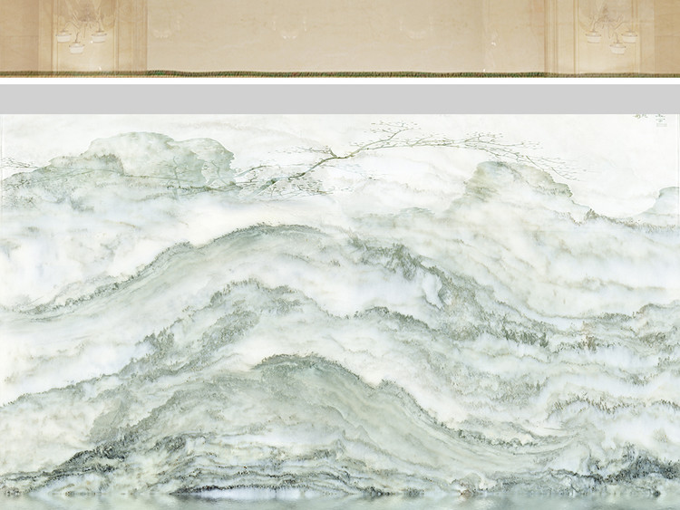 高清3D大理石纹山水花日出背景墙 碧水青山的美学融合