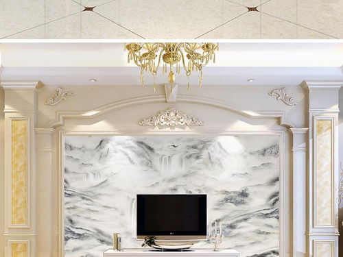 大理石纹中式水墨山水画 江山如画的艺术石材背景墙